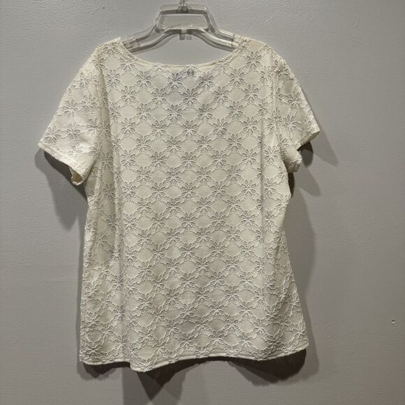 Covington Stretch Lace Top Floral Short Sleeve White Cottage Women sz XL 18 - Picture 7 of 7